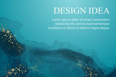 Modern suluboya arkaplan veya zarif kart tasarımı veya soyut mavi mürekkep dalgaları ve altın kaplamalı duvar kağıdı veya poster.