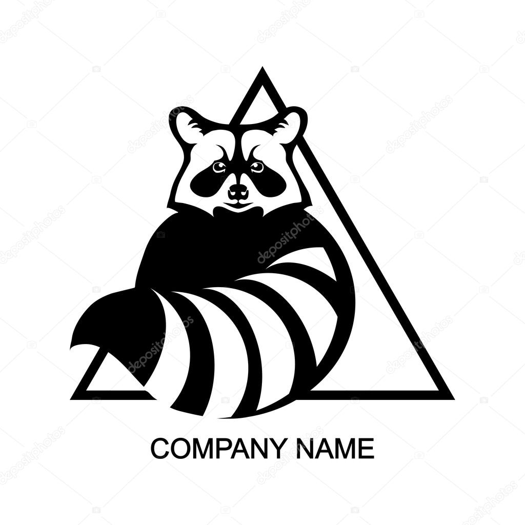 Black and white raccoon logo in triangle, vector illustration