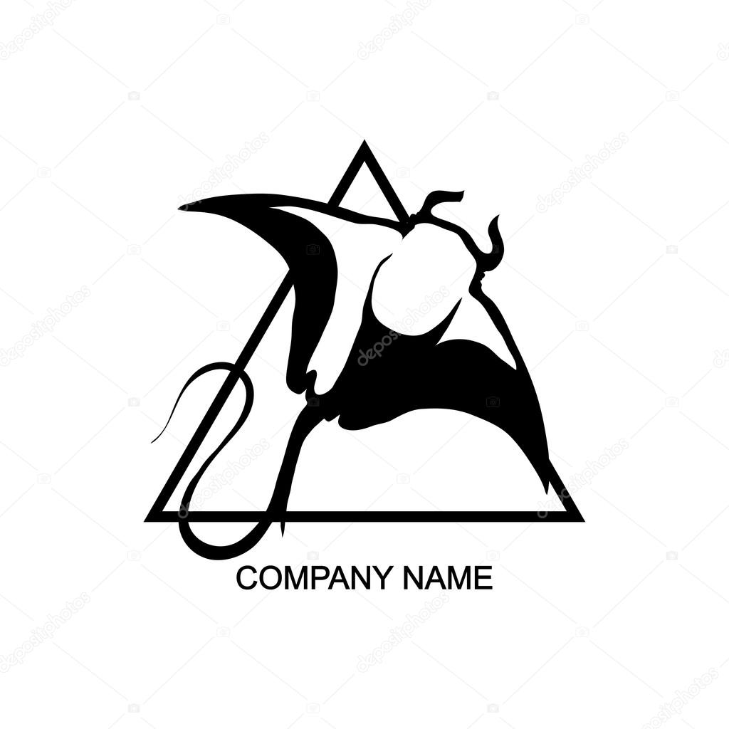 Black and white stingray logo in triangle, vector illustration