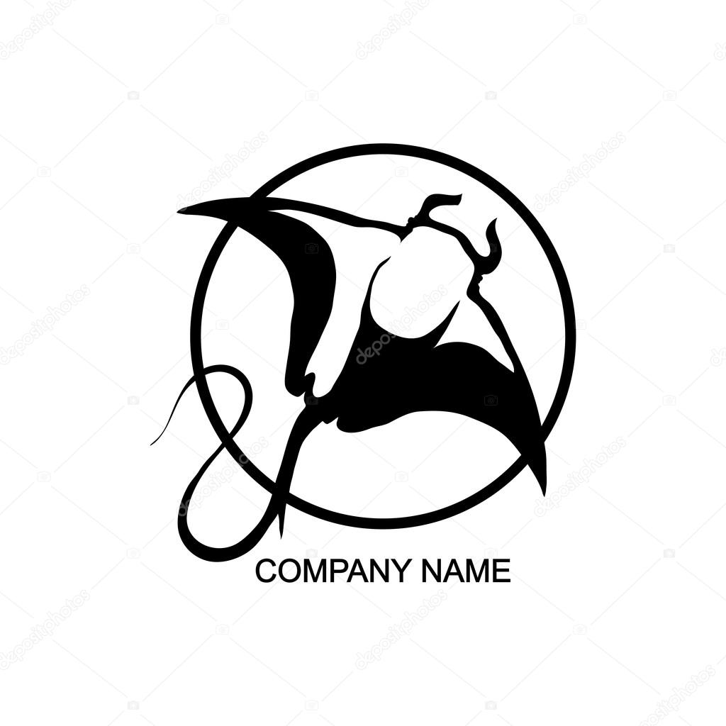 Black and white stingray logo in circle, vector illustration