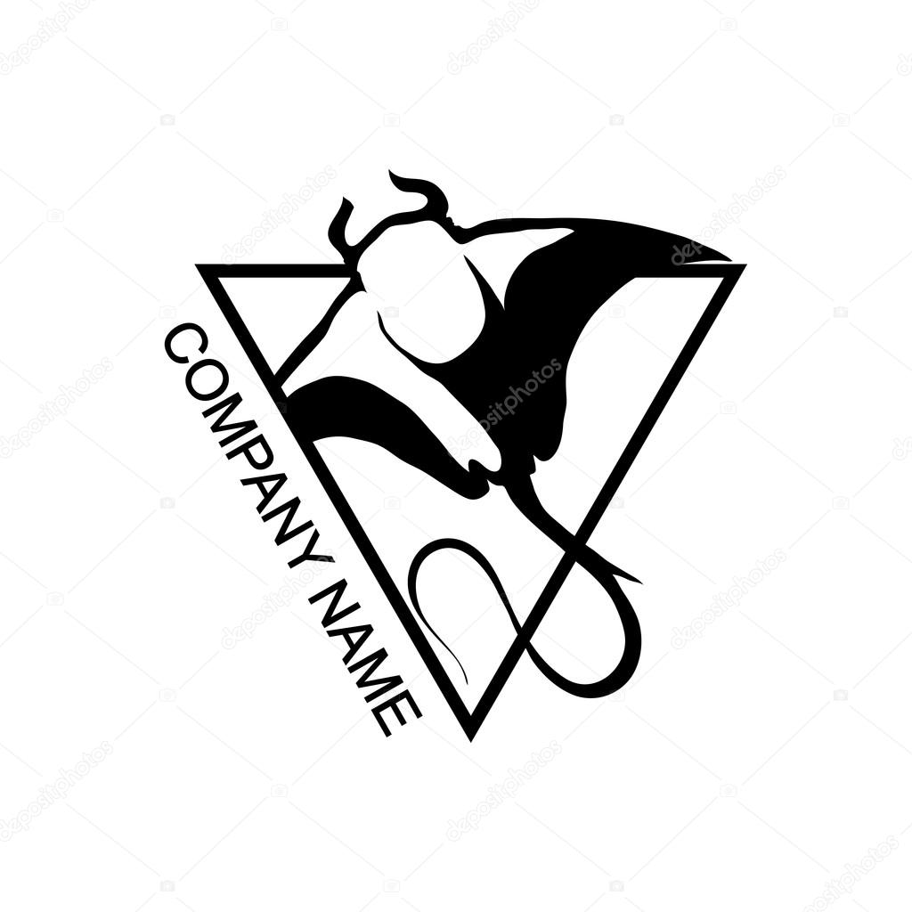 Black and white stingray logo in triangle, vector illustration