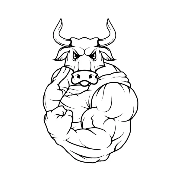 Zwart-wit-bull logo — Stockvector