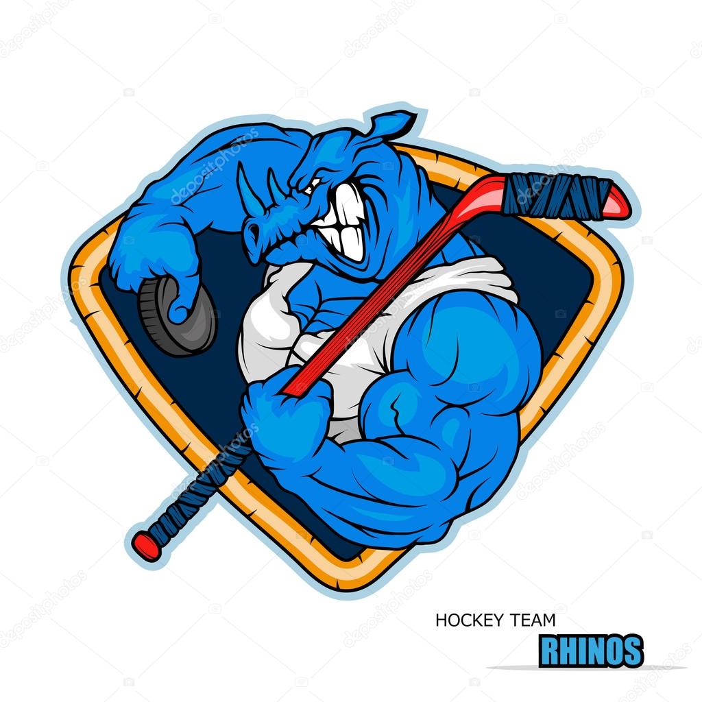Hockey emblem template. Rhino team. Sport Logo Vector Template
