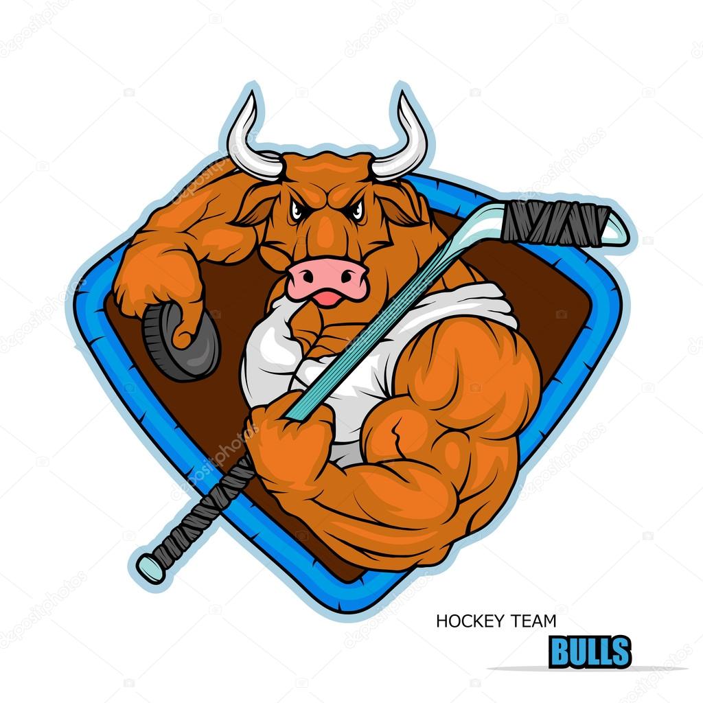 Hockey emblem template. Bull team. Sport Logo Vector Template