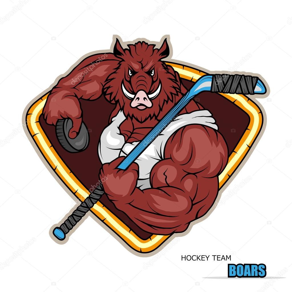 Hockey emblem. Boar team. Sport Logo Vector Template