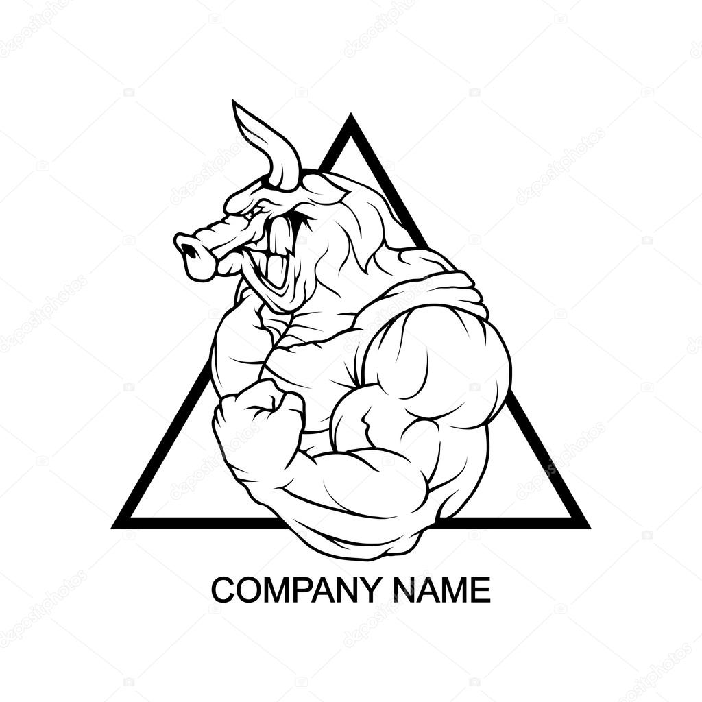 Black and white bull logo in triangle, vector illustration