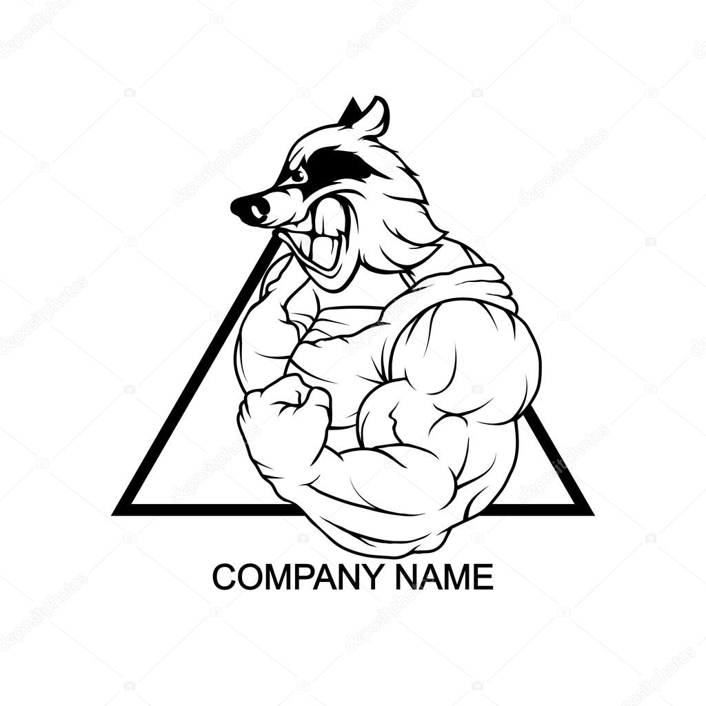 Black and white raccoon logo in triangle, vector illustration