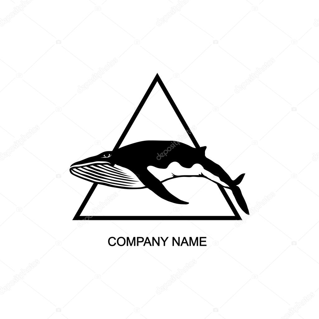 Black and white Whale Logo in triangle, vector illustration