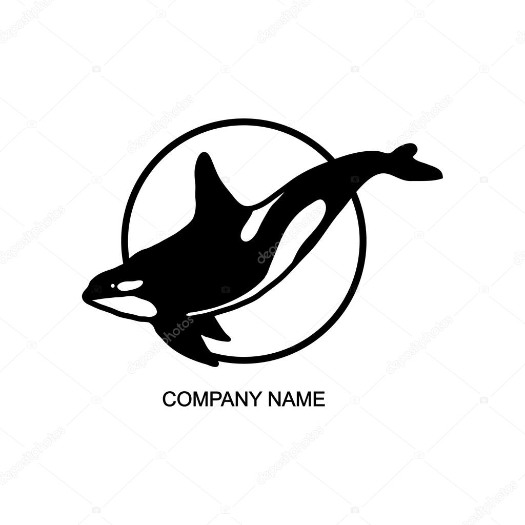 Black and white Killer Whale Logo in circle, vector illustration