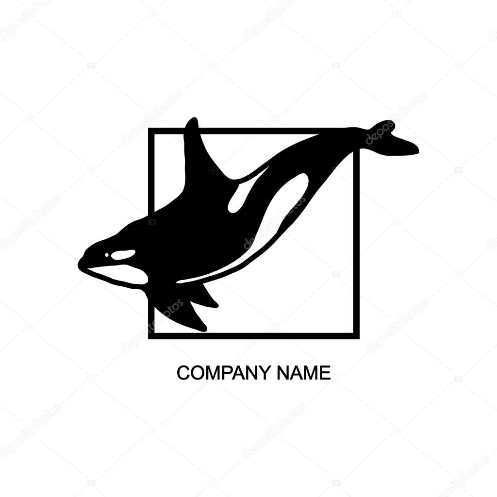 Black and white Killer Whale Logo in square, vector illustration