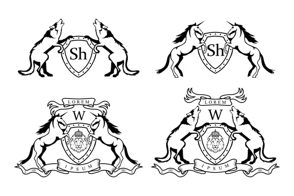 Єдиноріг і вовк логотип геральдика — стоковий вектор