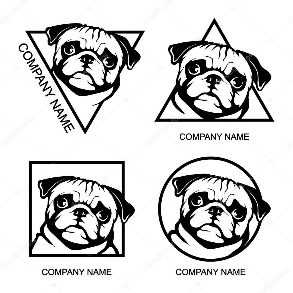 Set of pug dog logo or Corporate identity template