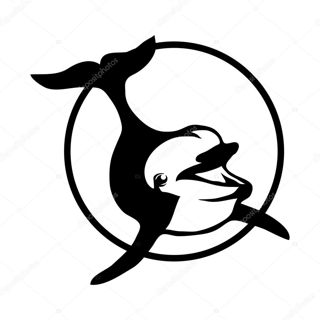 Black and white dolphin logo, vector illustration