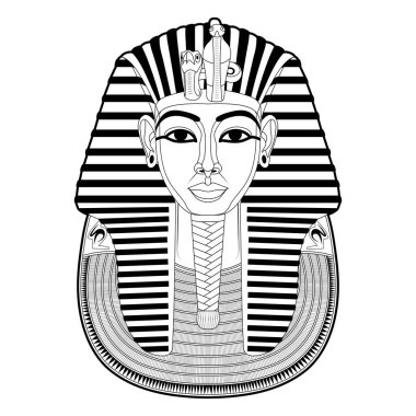  Mask of Tutankhamun. Gold mask. Living image of Amon. Valley of the Kings in Egypt. King Tutankhamun's death mask. Pharaoh of Ancient Egypt. Tutankhamun. King Tut. Vector graphics to design clipart