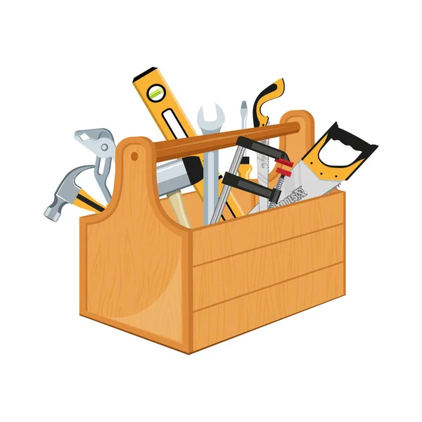 Boîte Outils Avec Outils Manuels Intérieur Boîte Travail Avec Instruments — Image vectorielle