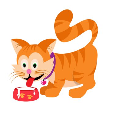  Çizgi film Kedi süt içer. Tasarlanacak vektör grafikleri