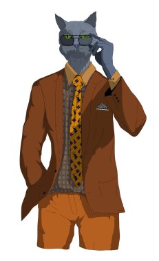 Kediyi yerden giyinmiş hipster