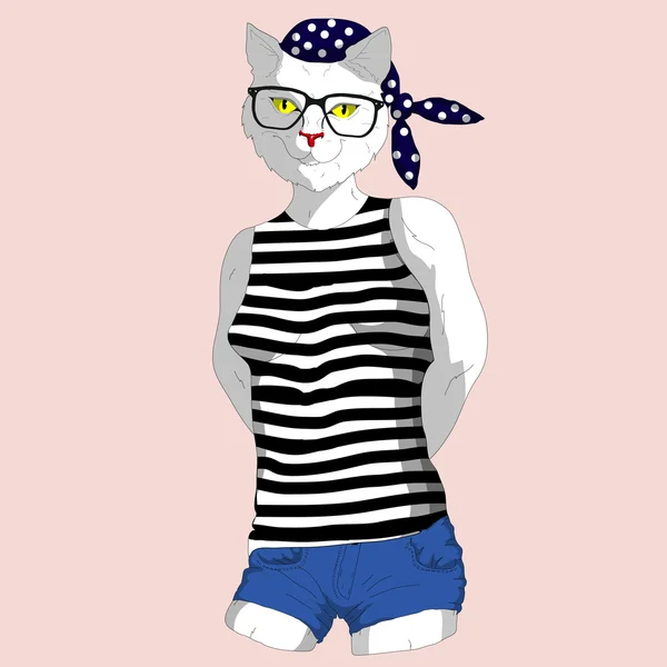 Hipster vestido de gato — Vector de stock