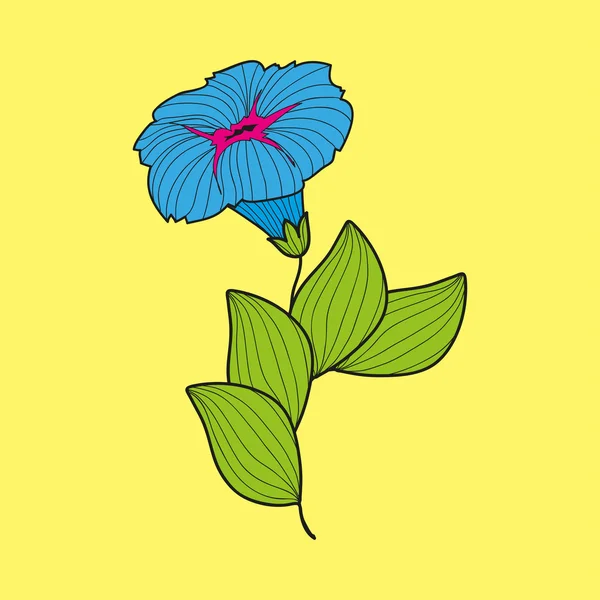 Flor azul sobre um fundo amarelo — Vetor de Stock