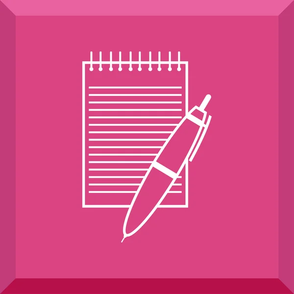 Icono plano de cuaderno con pluma — Vector de stock