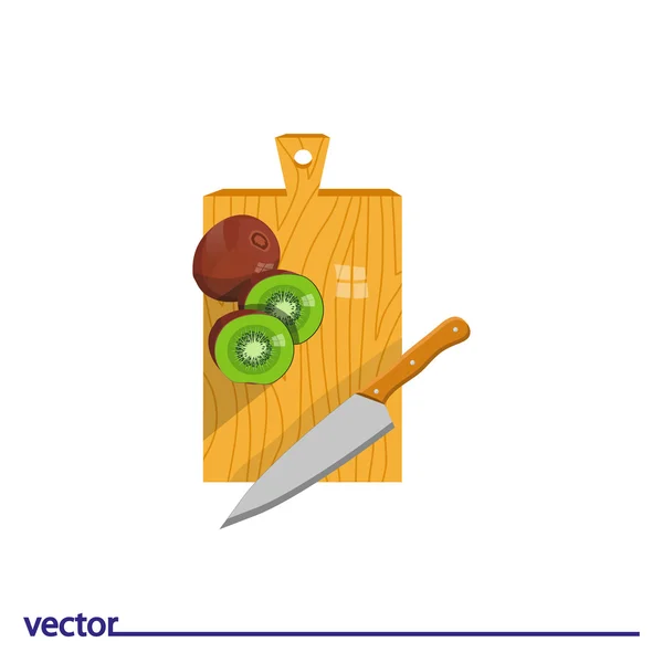 Tabla de cortar con kiwi y cuchillo — Vector de stock