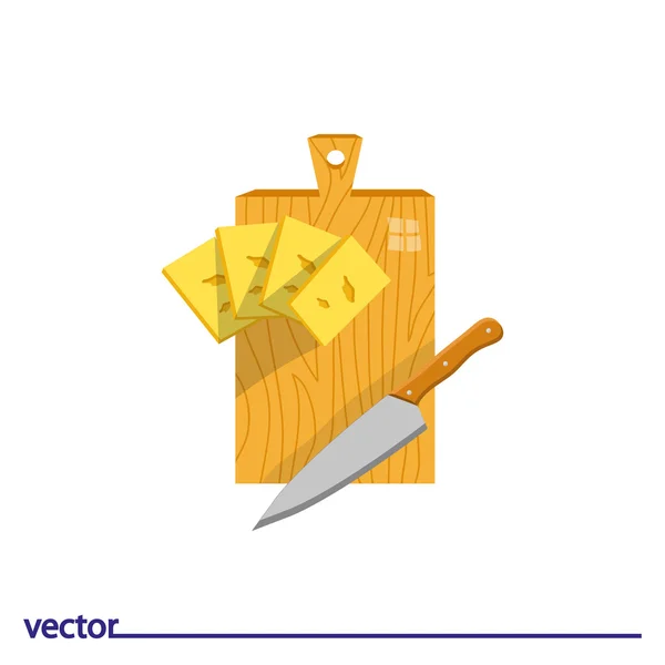 Cutting board with cheese and knife — Stock Vector