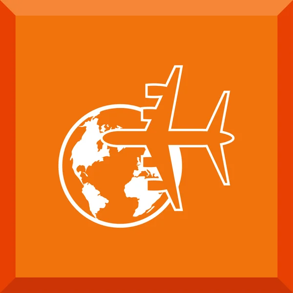 Ploché ikony letadlo s planetou — Stockový vektor