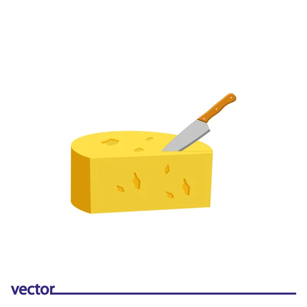 Ícone de queijo e faca — Vetor de Stock