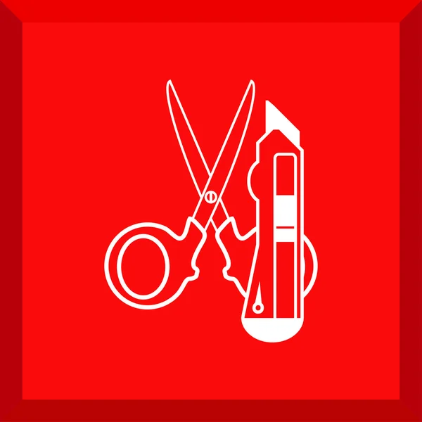 Icono plano de cuchillo de papelería y tijeras — Vector de stock