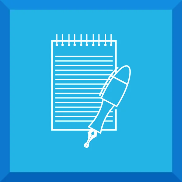Icono plano de cuaderno con una pluma estilográfica — Vector de stock