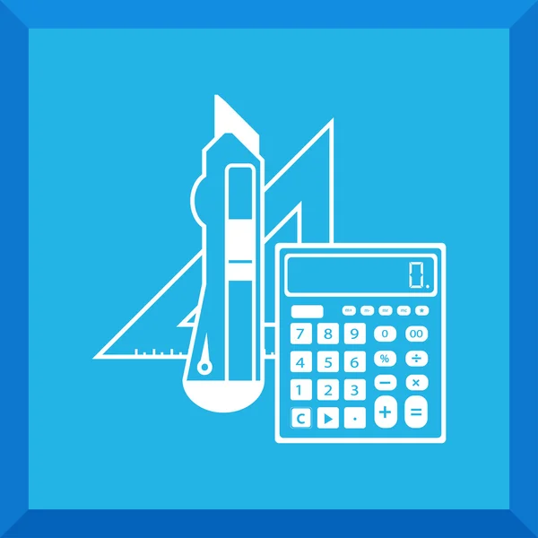 Triângulo clerical com uma faca e uma calculadora — Vetor de Stock