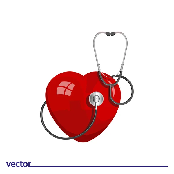 Flat Icon of stethoscope and heart — Stock Vector