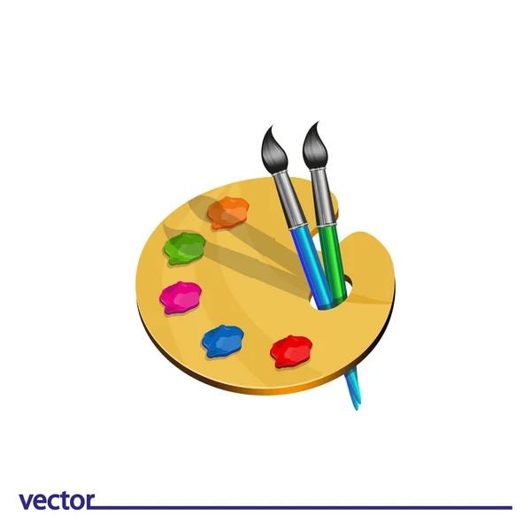 Ícone plano de pincéis de pintura com paleta —  Vetores de Stock