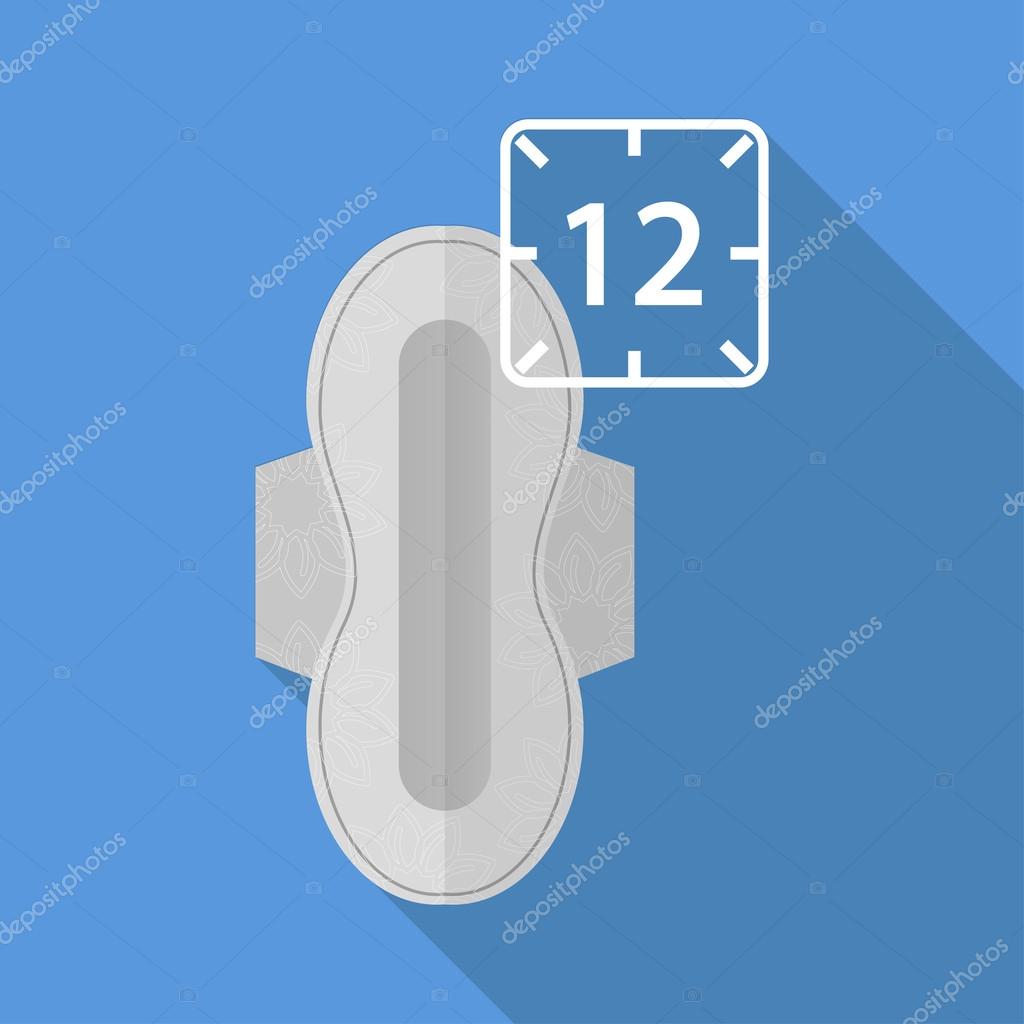Flat Icon of sanitary napkin. Isolated on stylish blue background. Element with a long shadow. Modern vector illustration for web and mobile