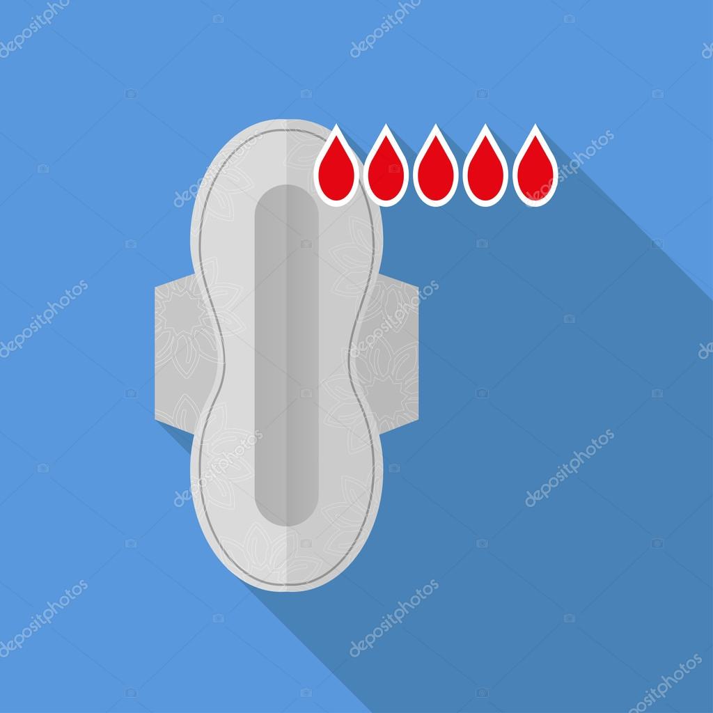 Flat Icon of sanitary napkin. Isolated on stylish blue background. Element with a long shadow. Modern vector illustration for web and mobile