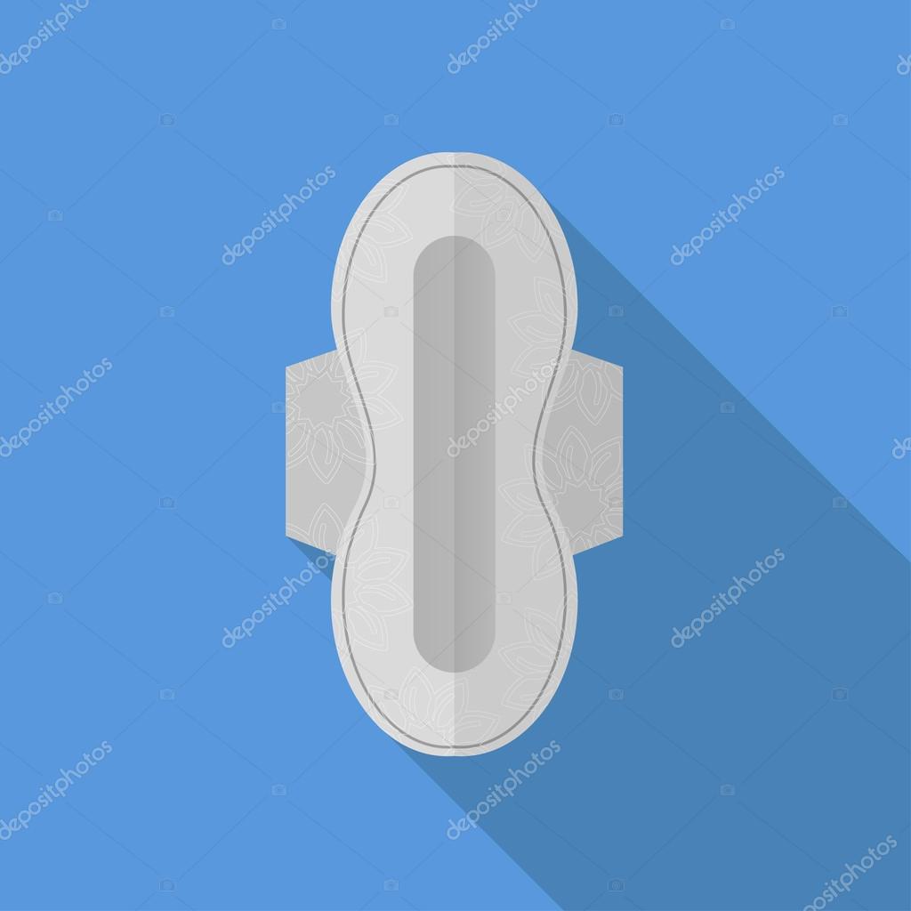 Flat Icon of sanitary napkin. Isolated on stylish blue background. Element with a long shadow. Modern vector illustration for web and mobile