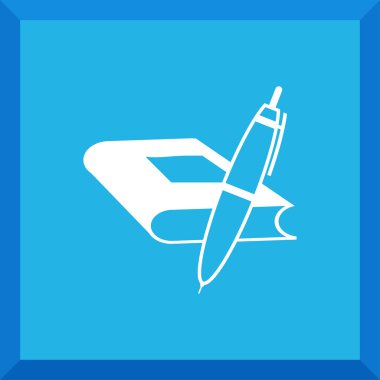 Kitap bir kalem ile düz simgesi