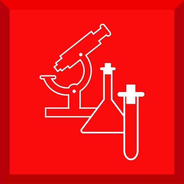 Flat Icon of Microscope with chemical flasks — Stock Vector