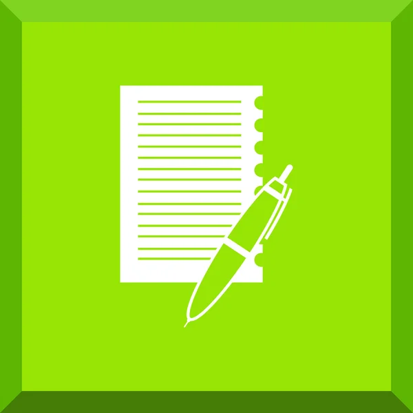 Flat Icon of sheet of paper with a pen — Stock Vector