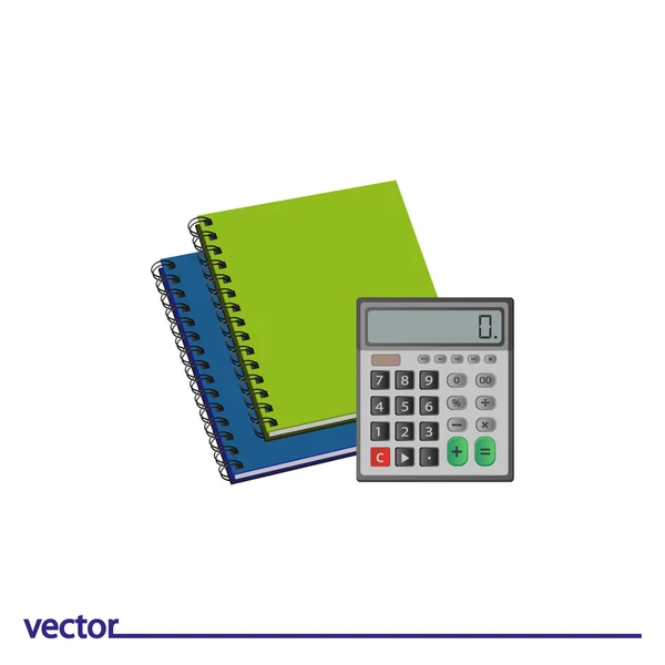 Icon of calculator and notebooks — Stock Vector