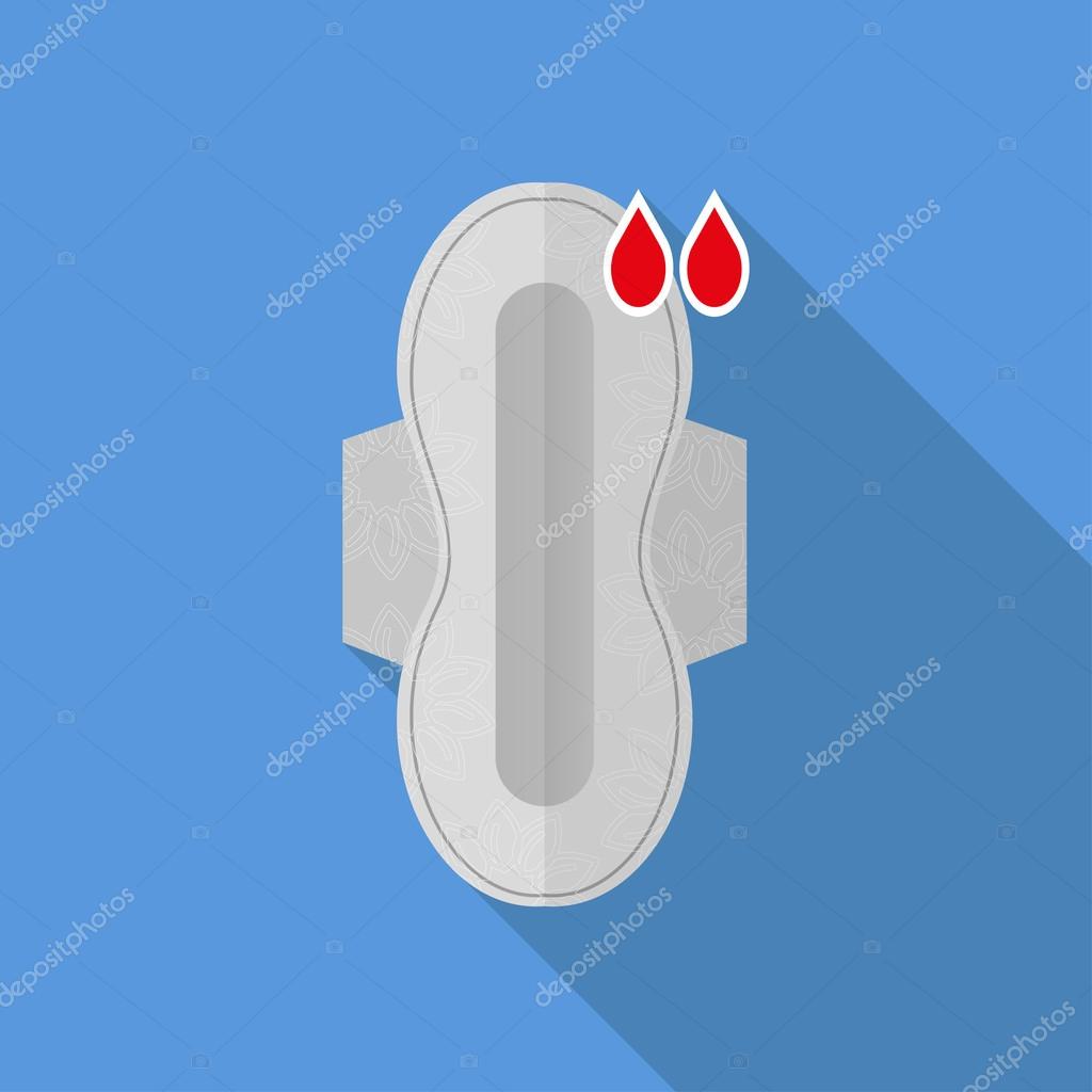 Flat Icon of sanitary napkin. Isolated on stylish blue background. Element with a long shadow. Modern vector illustration for web and mobile
