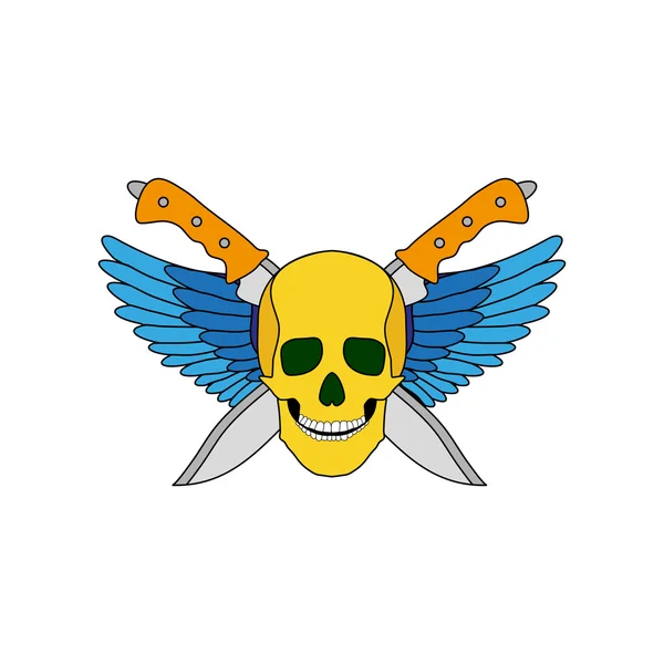 Ícone de crânio com asas e facas —  Vetores de Stock