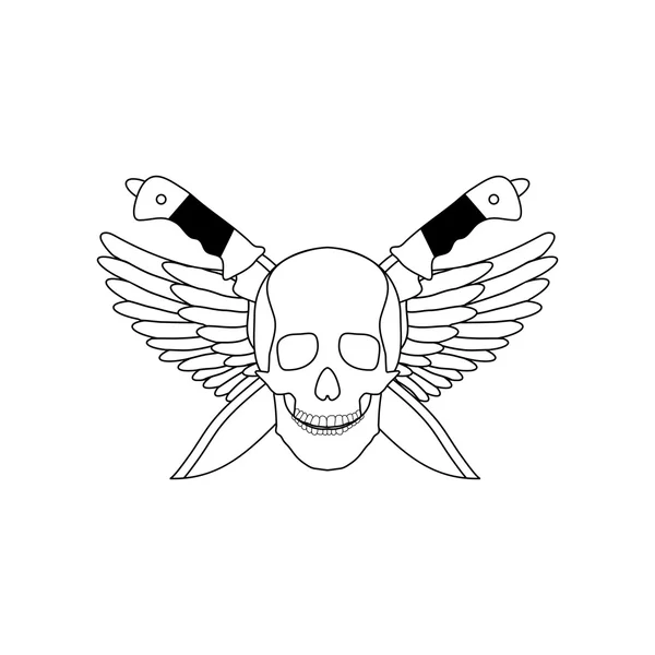 Totenkopf mit Flügeln und Messern — Stockvektor