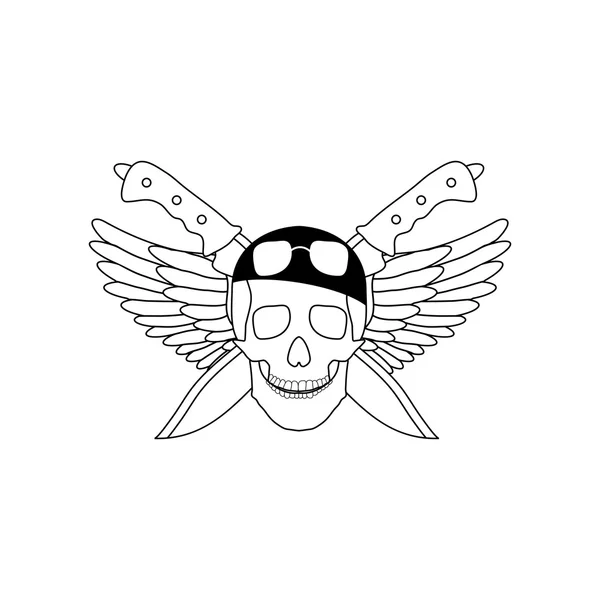 Icono de cráneo con alas y cuchillos — Vector de stock