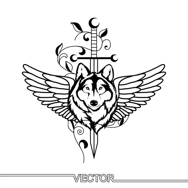 Икона волчьей головы с мечом — стоковый вектор