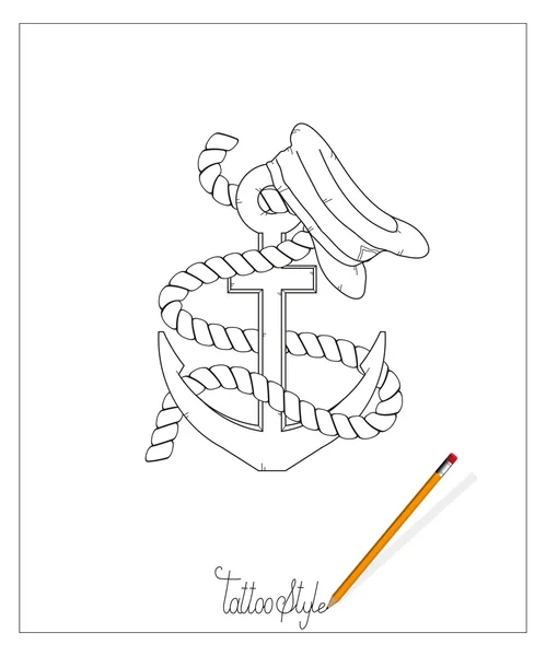 Sea anchor with a rope and  cap. — Stock Vector