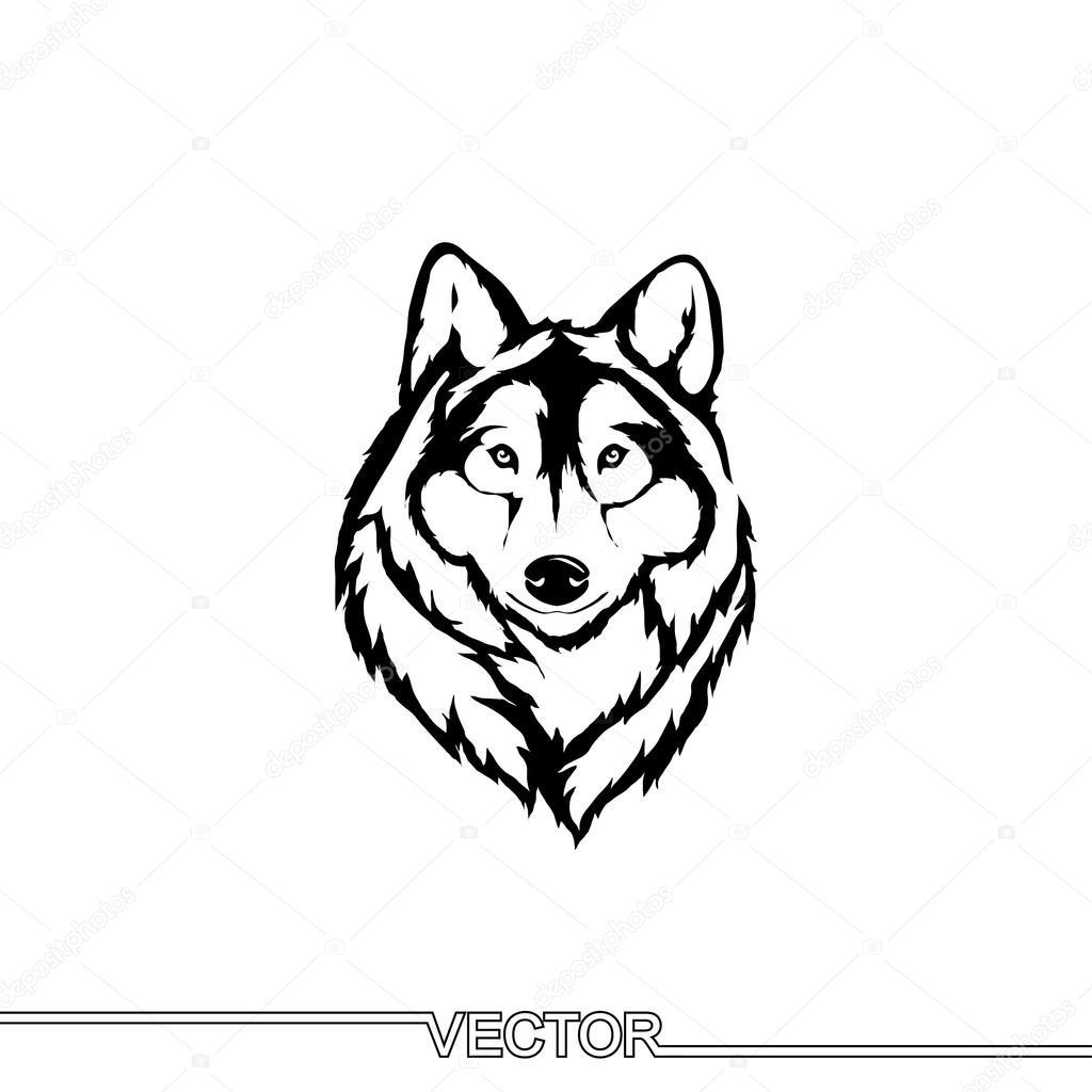 Flat Icon of wolf head. Isolated on white background. Modern vector illustration in a tattoo style.