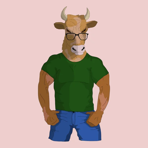 在 t 恤和眼镜时髦公牛 — 图库矢量图片