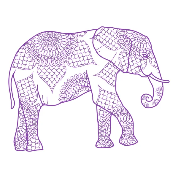 Elephant in white and violet colors — Stock Vector