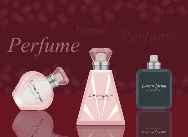 Cartel con frascos de perfume — Vector de stock